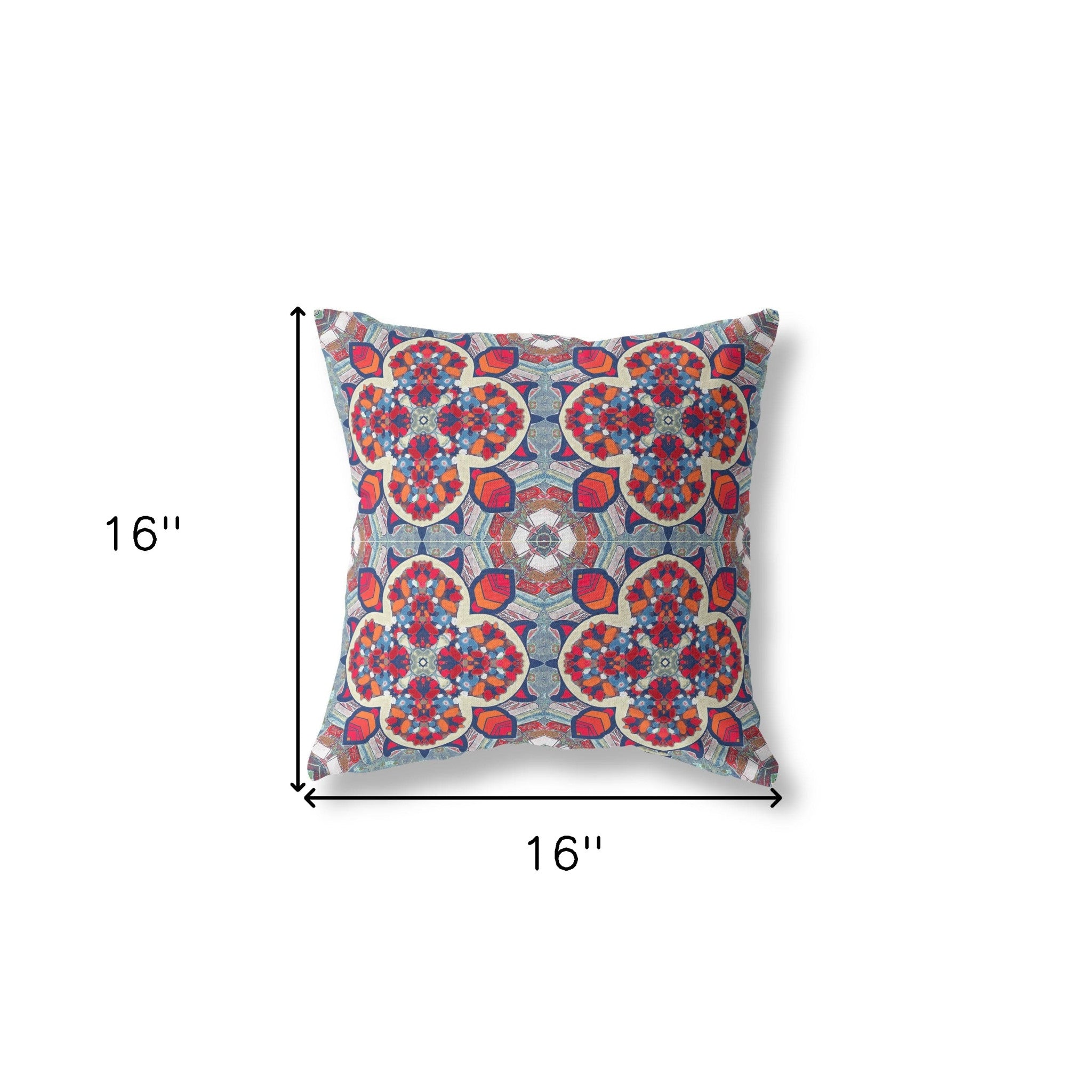 16" X 16" Red Zippered Geometric Indoor Outdoor Throw Pillow Cover & Insert