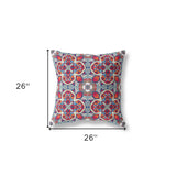 26" X 26" Red Zippered Geometric Indoor Outdoor Throw Pillow Cover & Insert