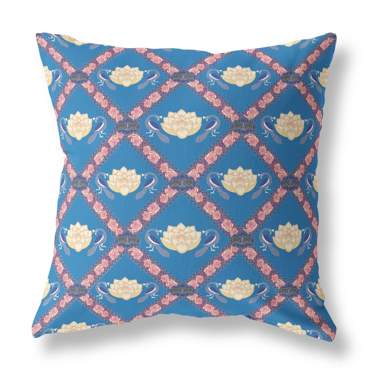 16"x16" Blue Yellow Pink Zippered Suede Geometric Throw Pillow