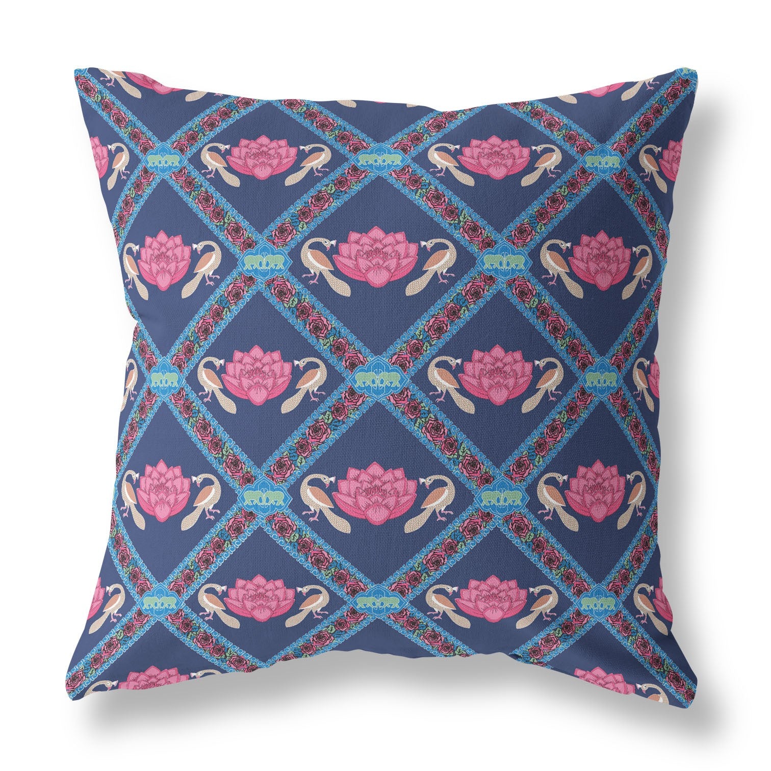 18"x18" Indigo Pink Zippered Suede Geometric Throw Pillow