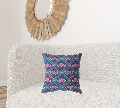 18"x18" Indigo Pink Zippered Suede Geometric Throw Pillow