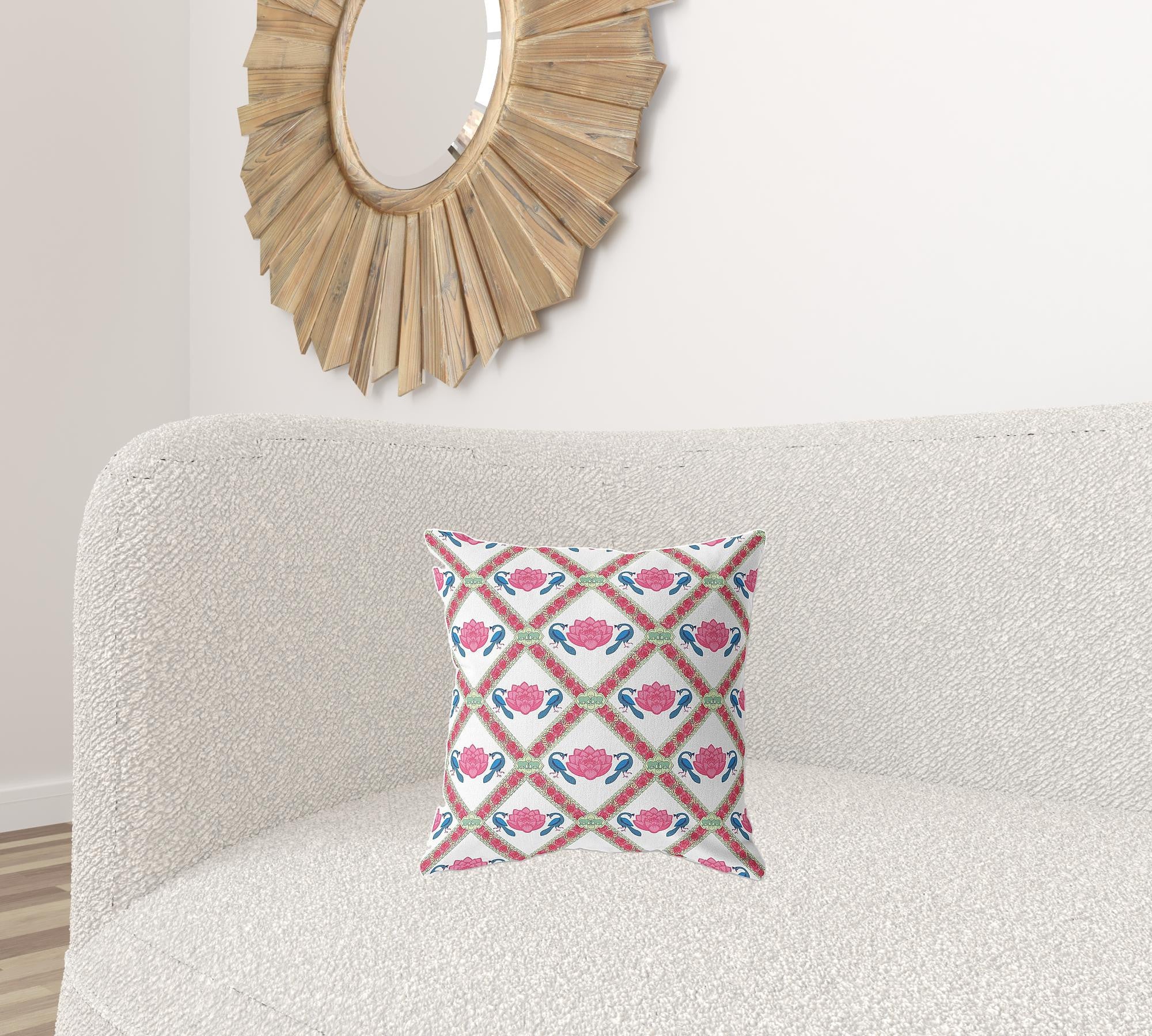 16"x16" Pink Blue White Zippered Suede Geometric Throw Pillow