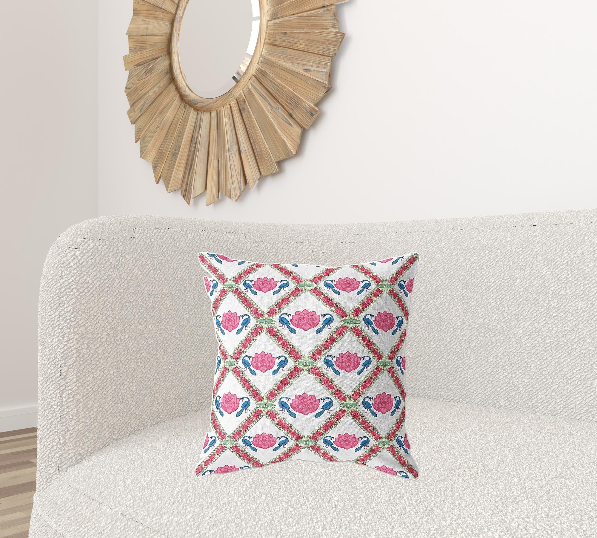 18"x18" Pink Blue White Zippered Suede Geometric Throw Pillow