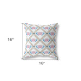 16"x16" White Blue Gray Zippered Suede Geometric Throw Pillow