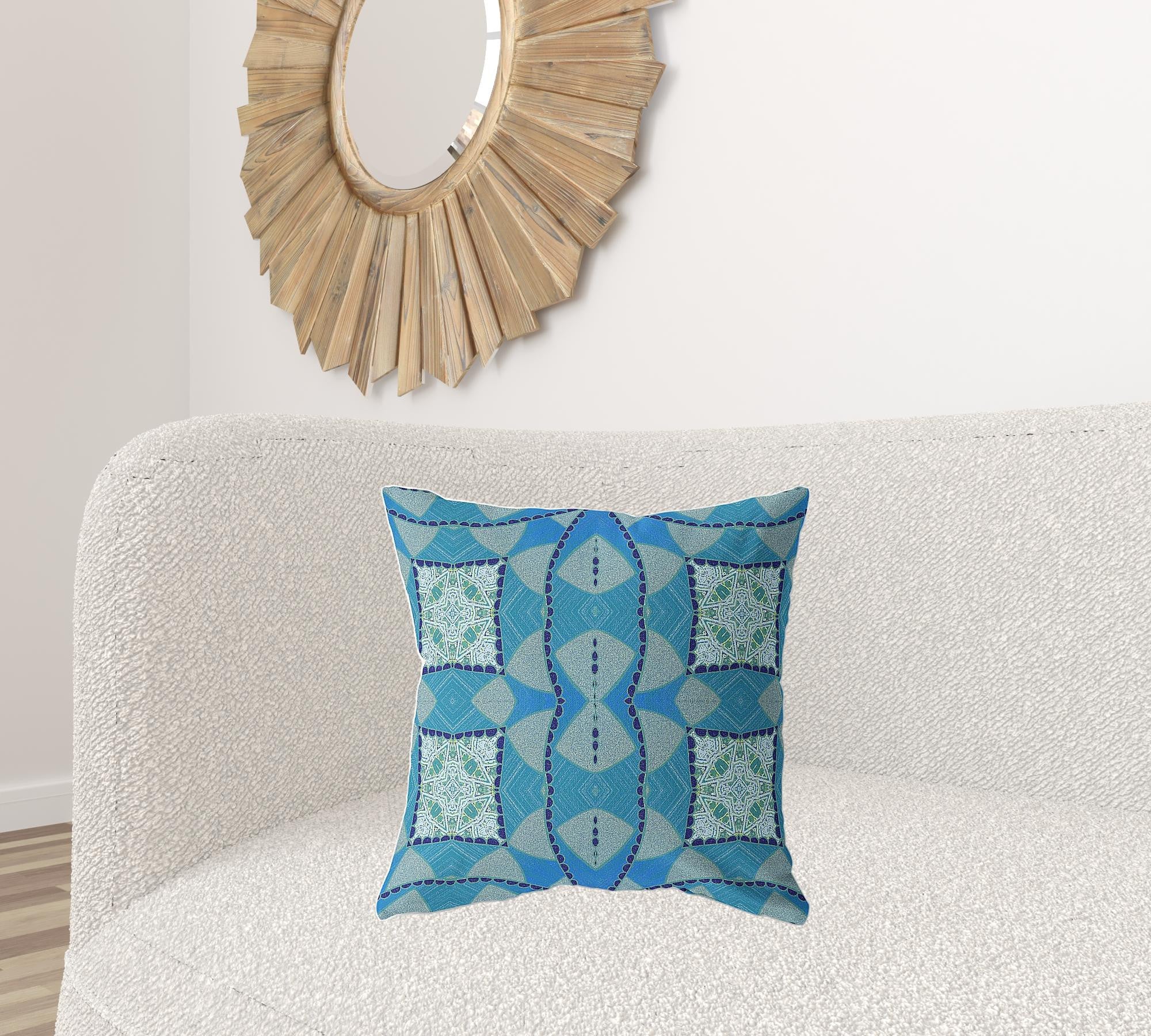 18"x18" Aqua Sky Blue Zippered Suede Geometric Throw Pillow