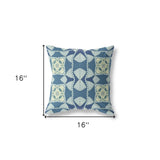 16"x16" Blue Green Cream Zippered Suede Geometric Throw Pillow