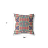 16"x16" Red Green Indigo Zippered Suede Geometric Throw Pillow