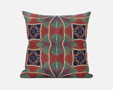 18"x18" Red Green Indigo Zippered Suede Geometric Throw Pillow