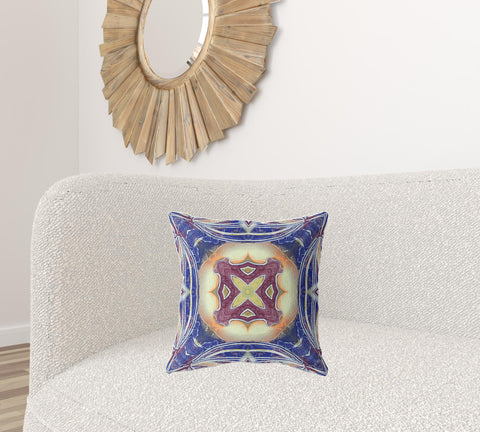 18"x18" Blue Muted Orange Cream Zippered Suede Geometric Throw Pillow