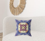 18"x18" Blue Muted Orange Cream Zippered Suede Geometric Throw Pillow