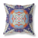 16"x16" Cream Grey Indigo Light Blue Orange Zippered Suede Geometric Throw Pillow