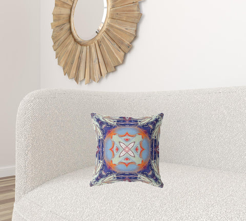 16"x16" Cream Grey Indigo Light Blue Orange Zippered Suede Geometric Throw Pillow