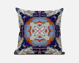 18"x18" Cream Grey Indigo Light Blue Orange Zippered Suede Geometric Throw Pillow