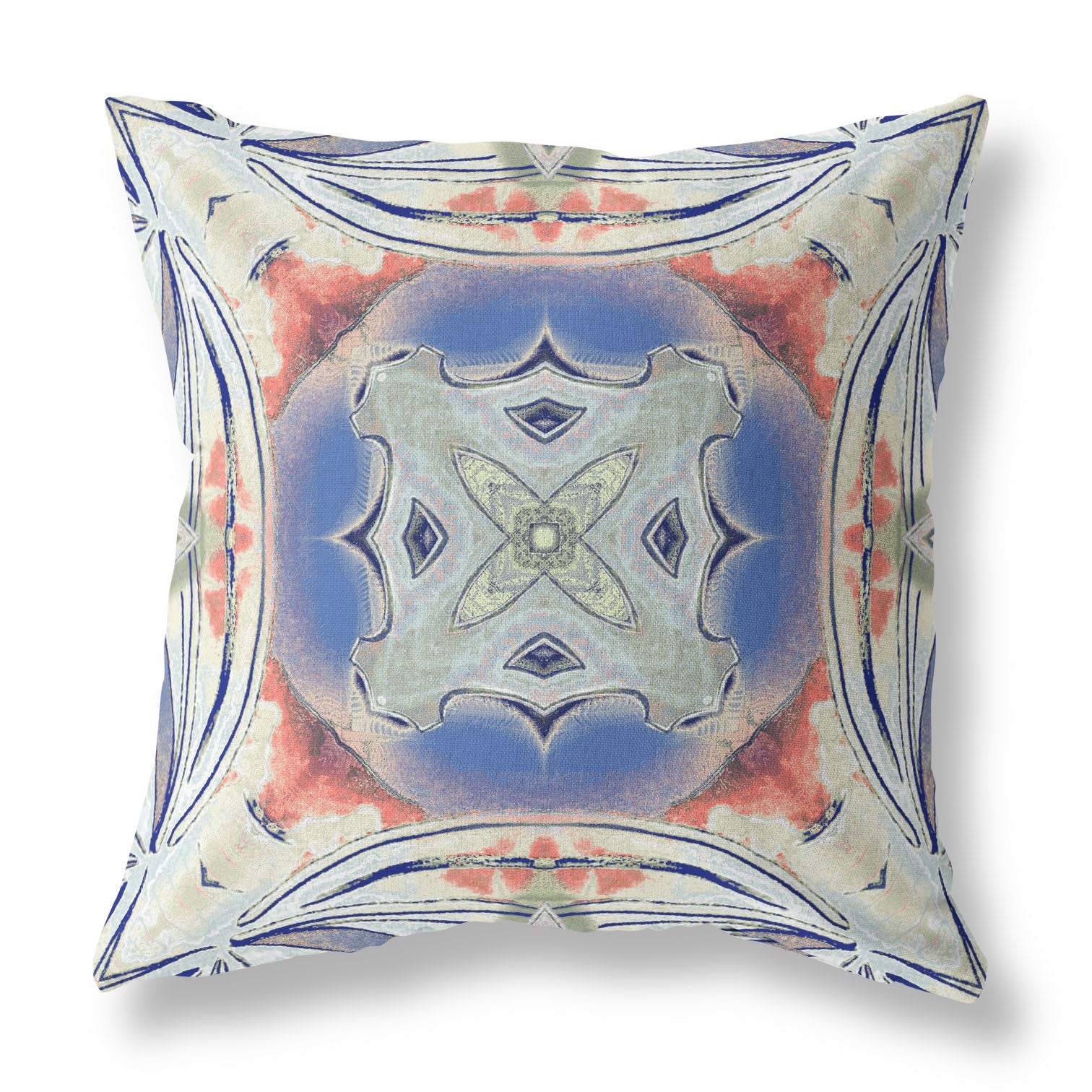 16"x16" Cream Peach Evening Blue Zippered Suede Geometric Throw Pillow