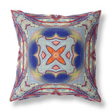 16"x16" Gray Red Orange Midnight Blue Zippered Suede Geometric Throw Pillow