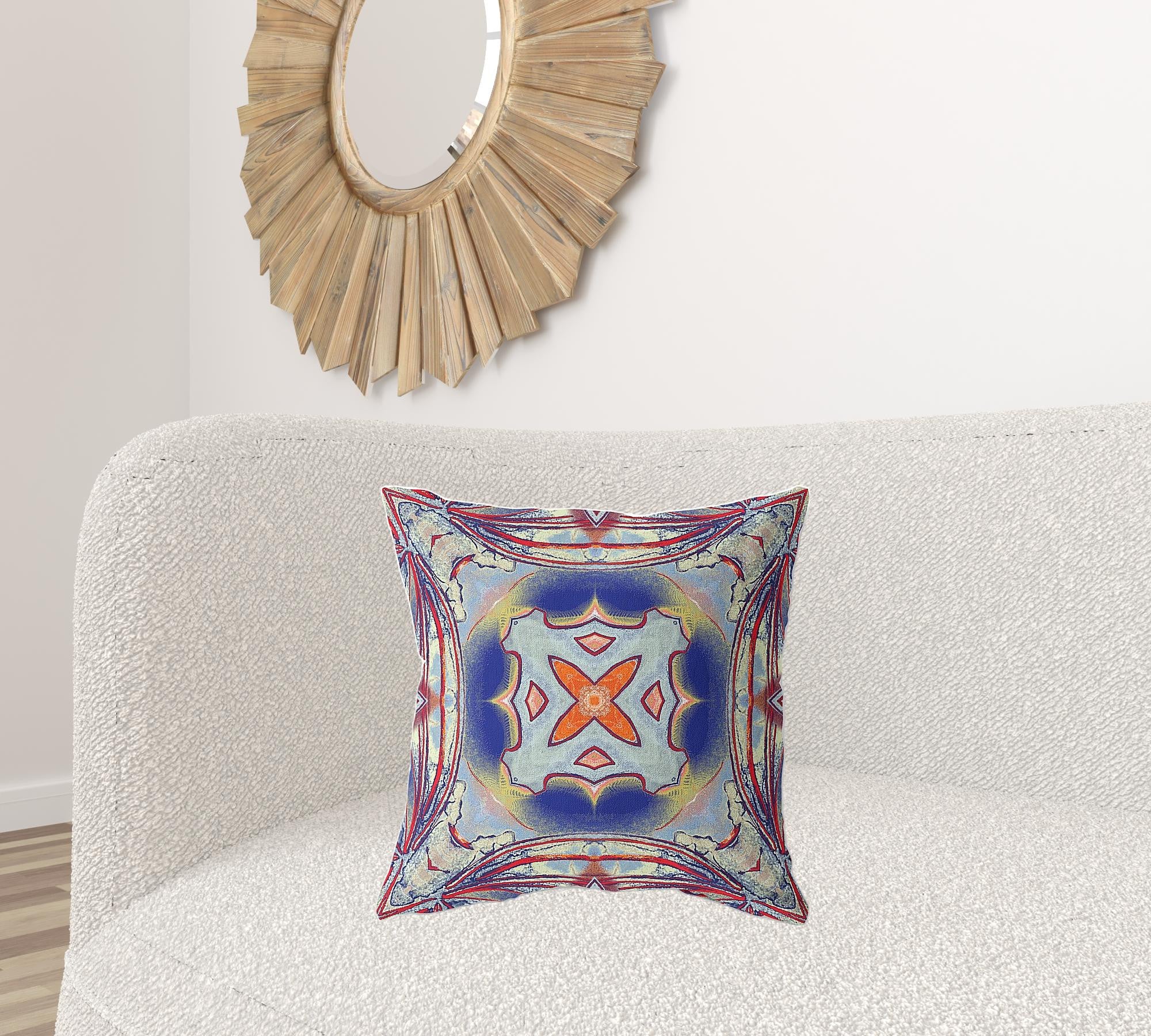 18"x18" Gray Red Orange Midnight Blue Zippered Suede Geometric Throw Pillow