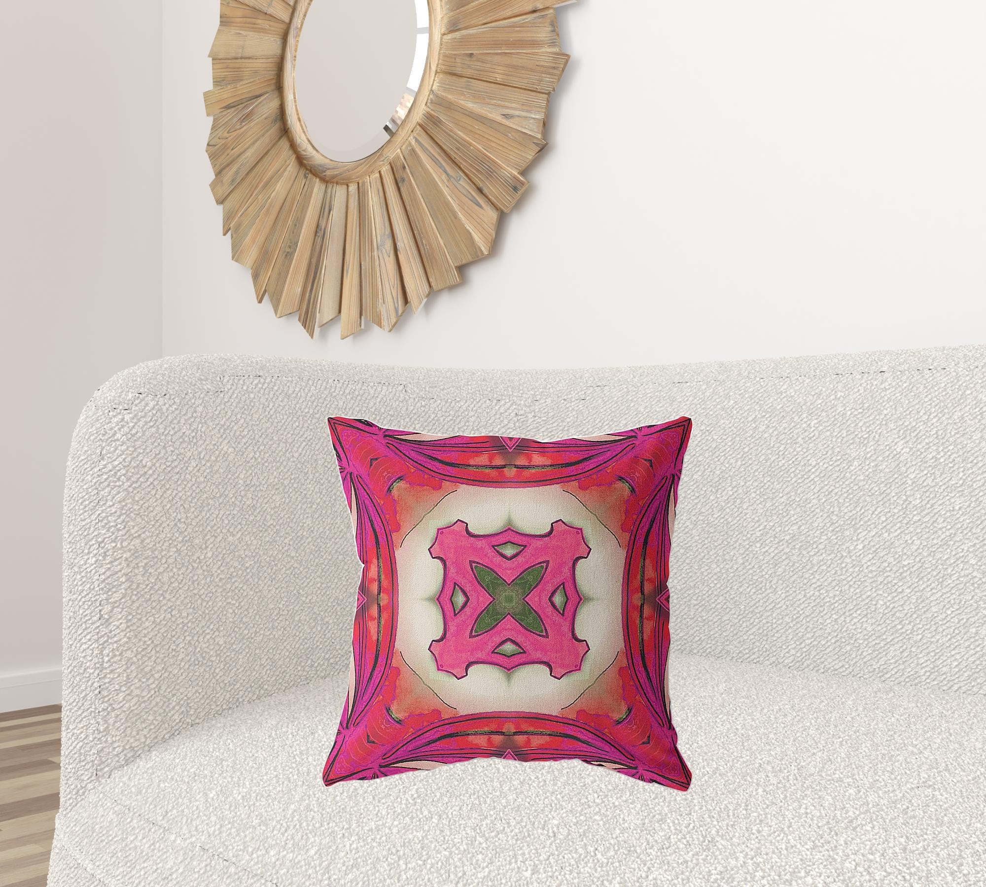 18"x18" Hot Pink Zippered Suede Geometric Throw Pillow