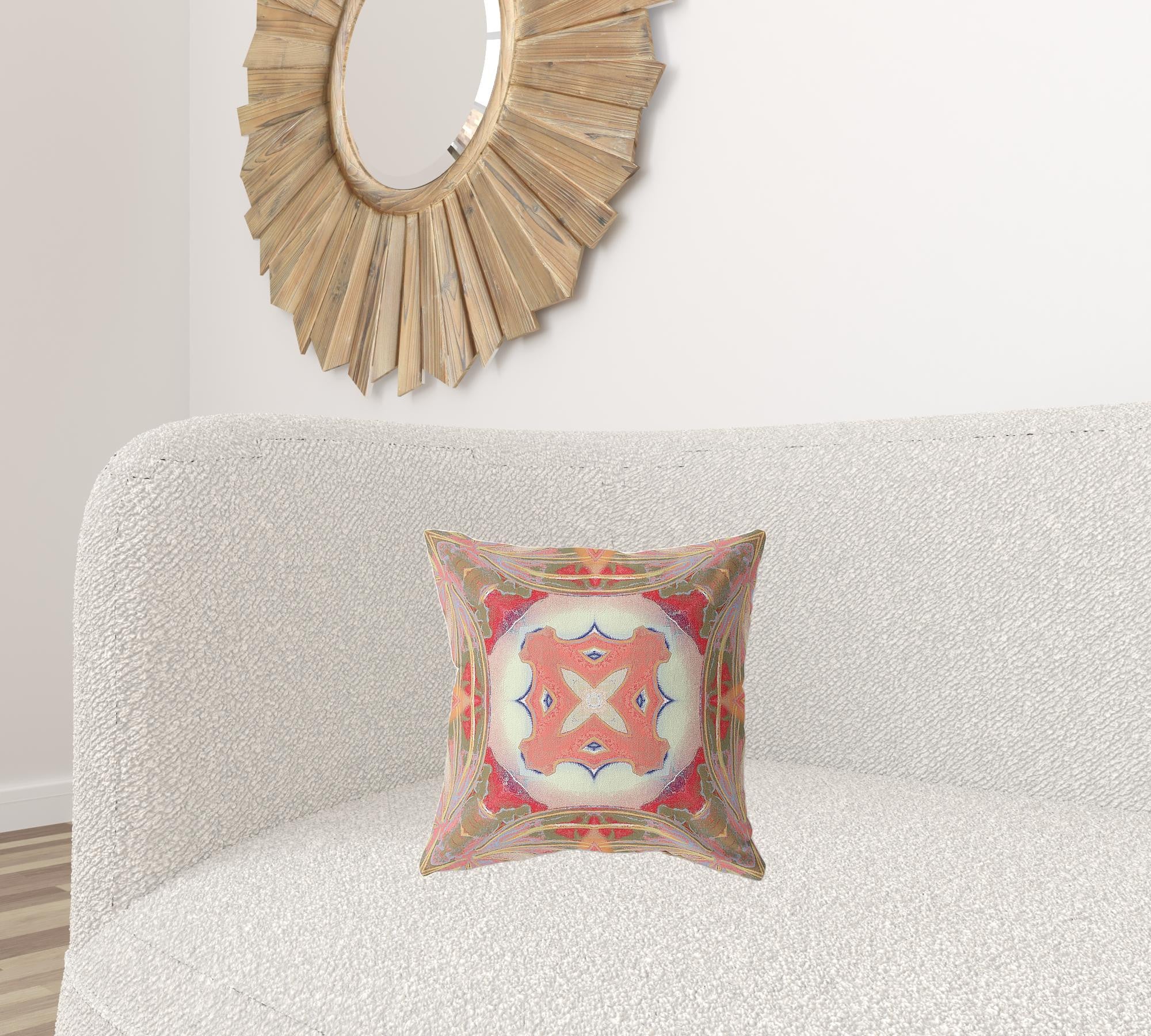 16" X 16" Muted Red Zippered Geometric Indoor Outdoor Throw Pillow