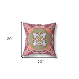 20"x20" Peach Magenta Green Zippered Suede Geometric Throw Pillow