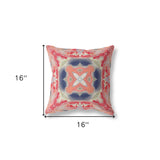 16" X 16" Red And Cream Zippered Geometric Indoor Outdoor Throw Pillow