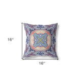 16" X 16" Sky Blue And Peach Zippered Geometric Indoor Outdoor Throw Pillow