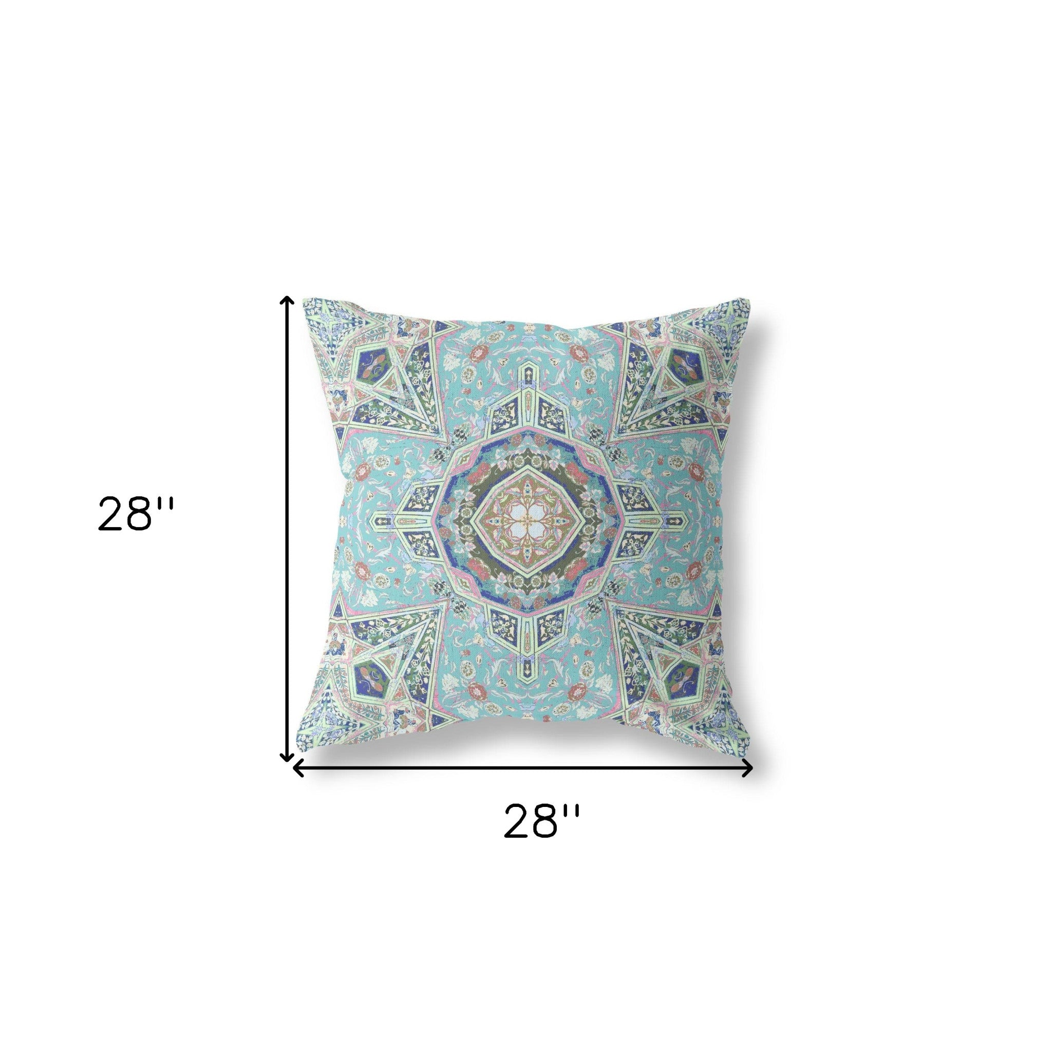 18" X 18" Aqua Blown Seam Geometric Indoor Outdoor Throw Pillow Cover & Insert