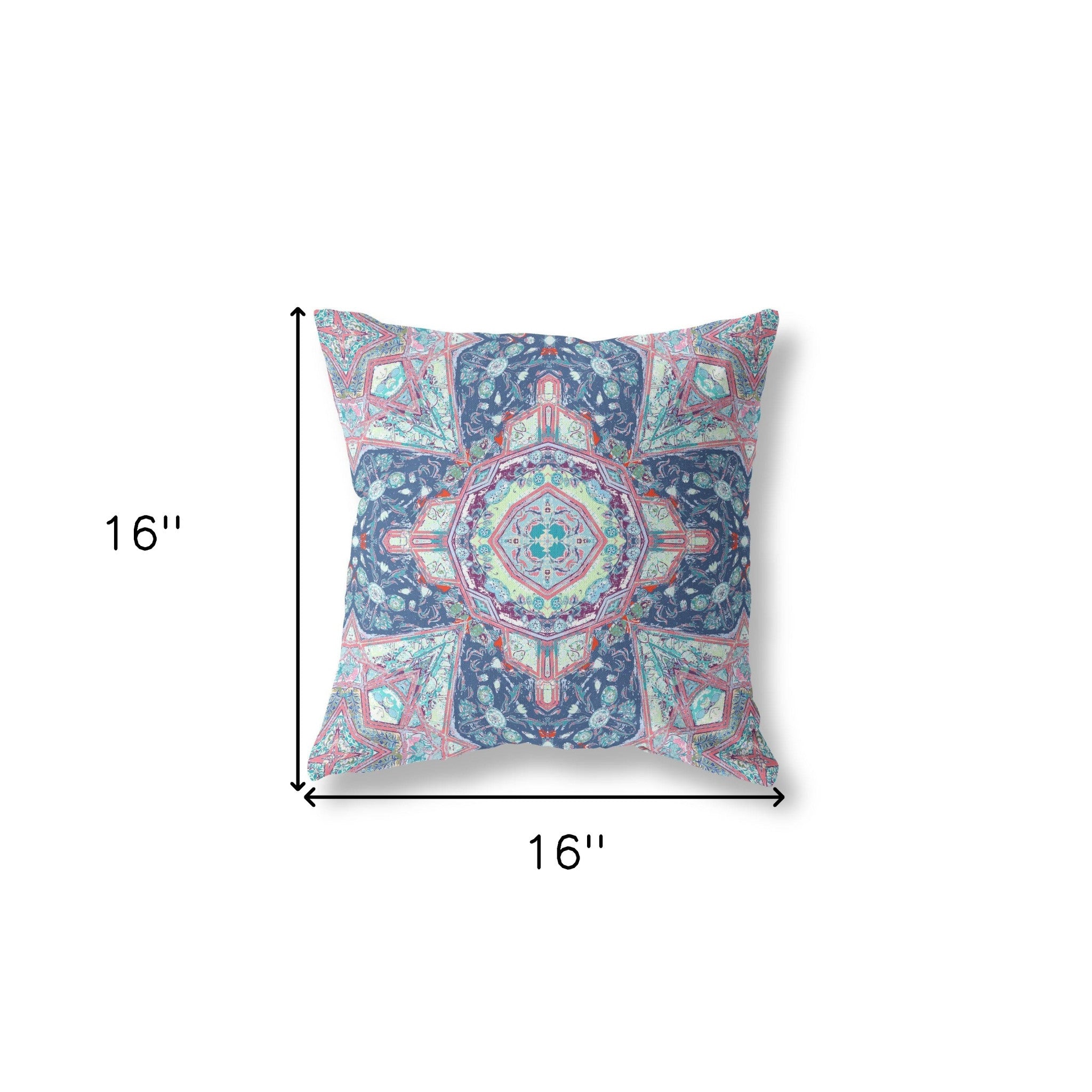 16" X 16" Blue And Pink Blown Seam Geometric Indoor Outdoor Throw Pillow Cover & Insert