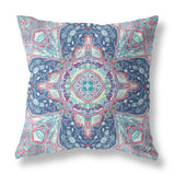 18" X 18" Blue And Pink Blown Seam Geometric Indoor Outdoor Throw Pillow Cover & Insert