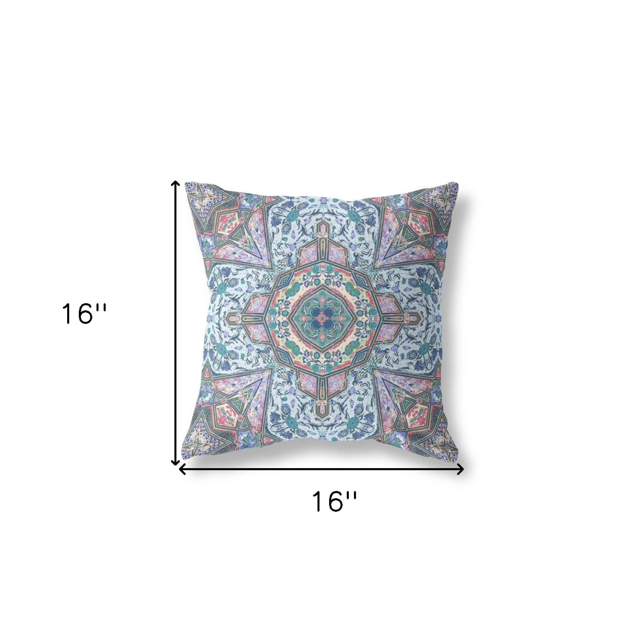 16" X 16" Blue And Pink Blown Seam Geometric Indoor Outdoor Throw Pillow Cover & Insert