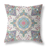 16" X 16" Pink And Green Blown Seam Geometric Indoor Outdoor Throw Pillow Cover & Insert