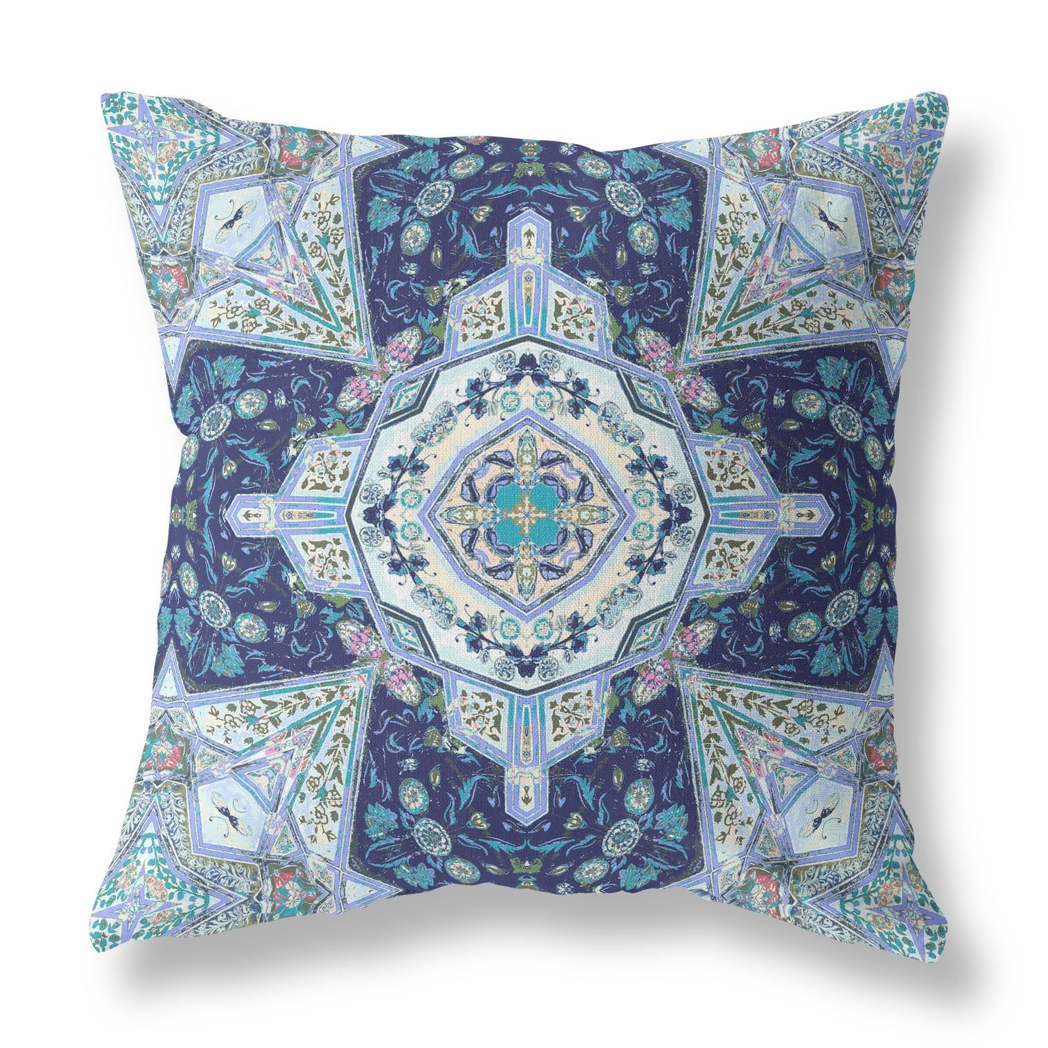 16" X 16" Indigo Blown Seam Geometric Indoor Outdoor Throw Pillow Cover & Insert