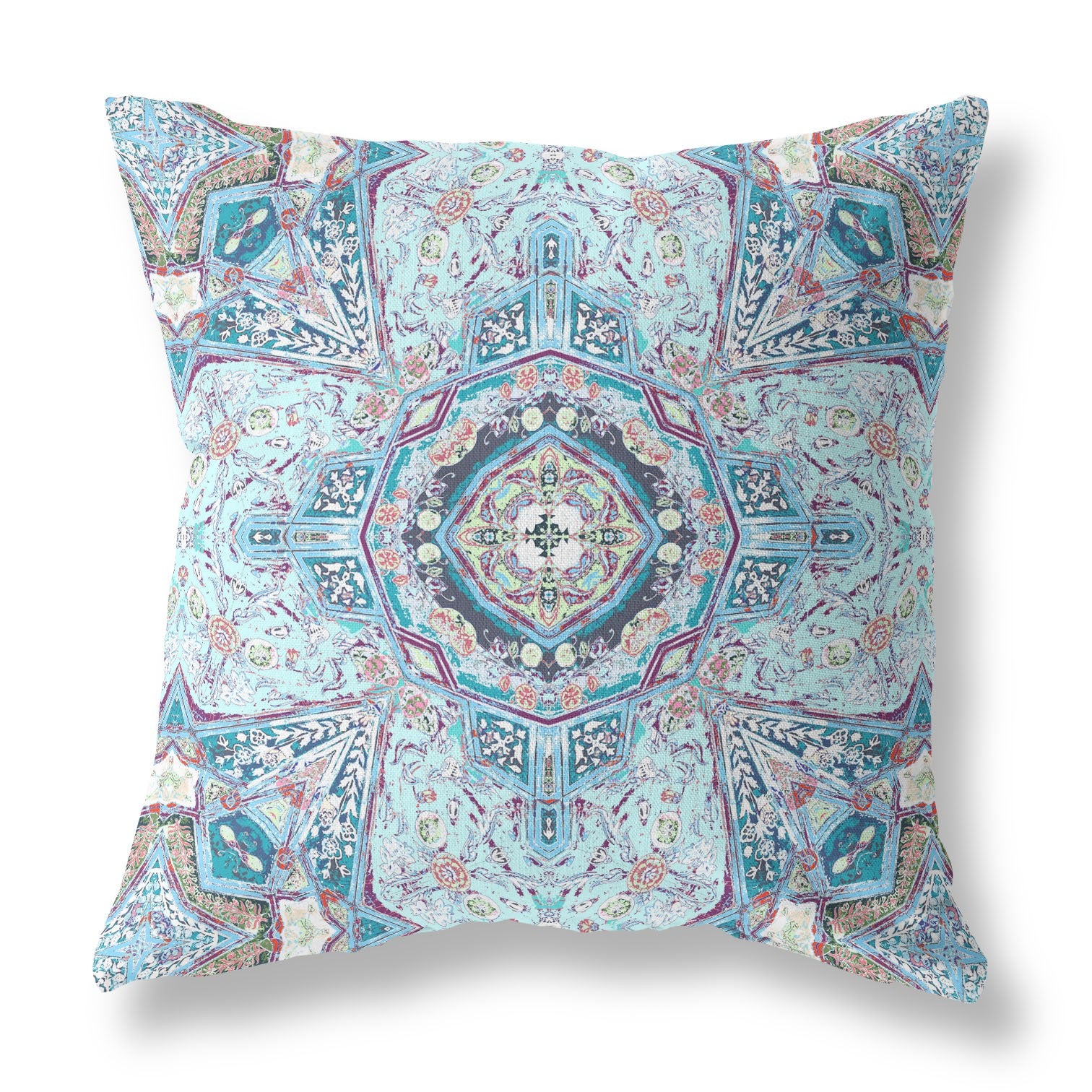 16" X 16" Light Blue Blown Seam Geometric Indoor Outdoor Throw Pillow Cover & Insert