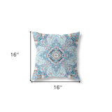 16" X 16" Light Blue Blown Seam Geometric Indoor Outdoor Throw Pillow Cover & Insert