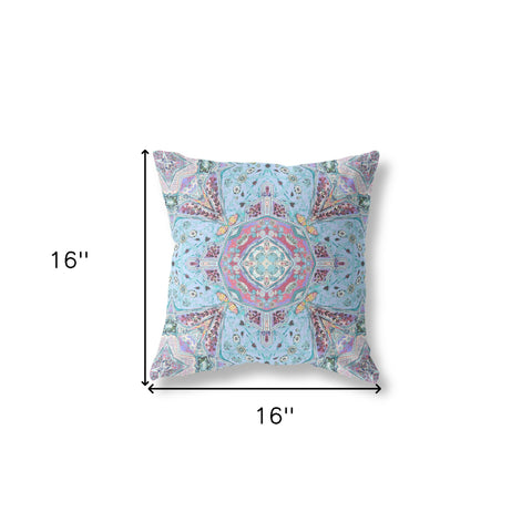 16" X 16" Magenta Blown Seam Geometric Indoor Outdoor Throw Pillow Cover & Insert