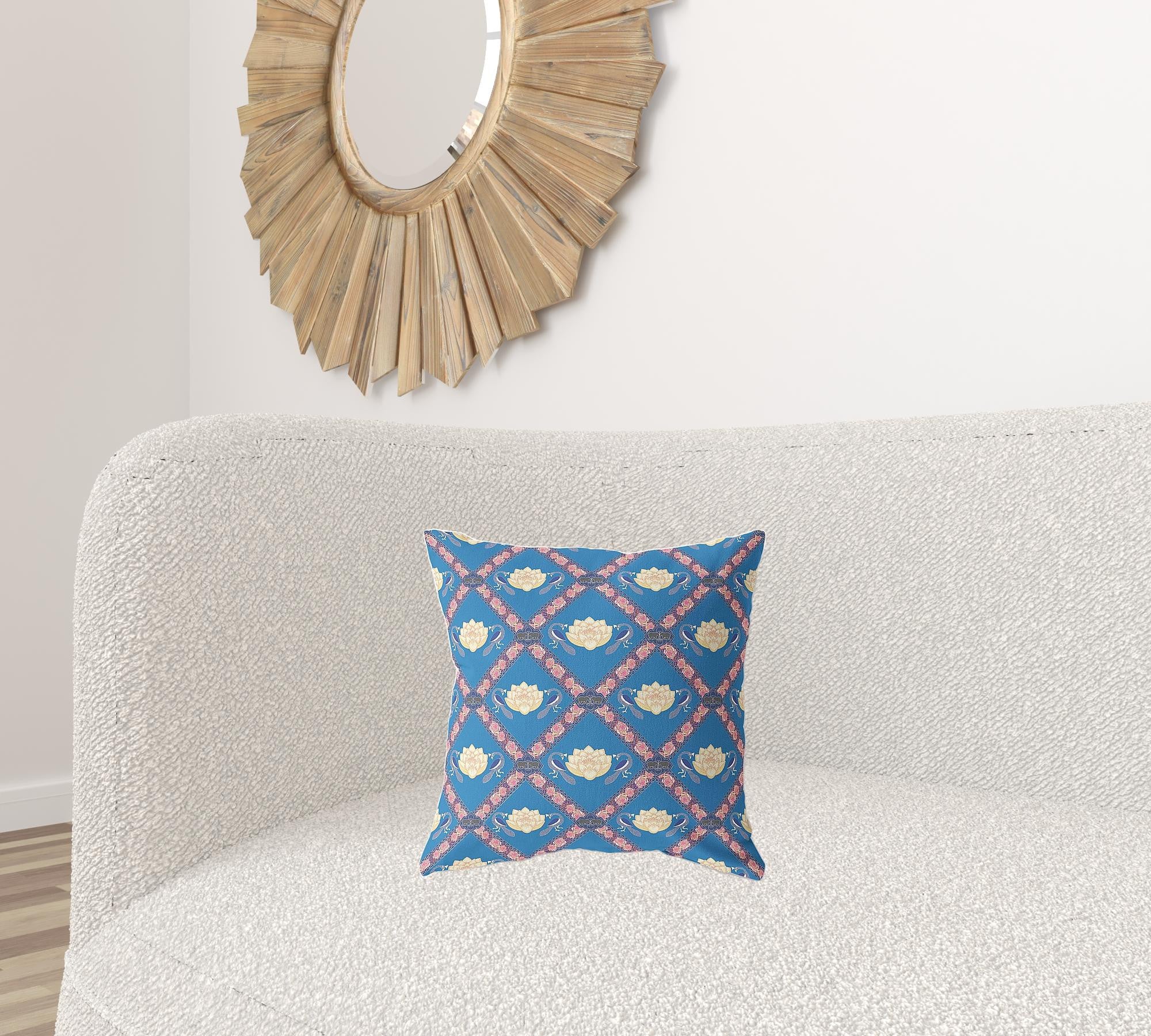 16" X 16" Blue And Pink Blown Seam Geometric Indoor Outdoor Throw Pillow