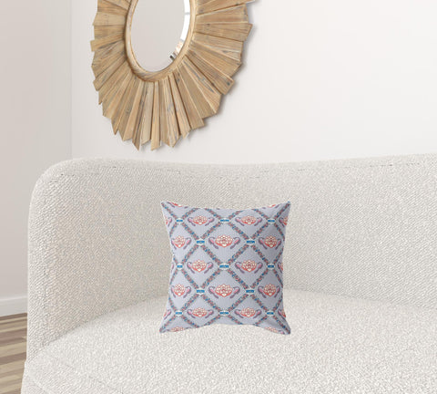 16" X 16" Gray And Blue Blown Seam Geometric Indoor Outdoor Throw Pillow