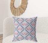 18" X 18" Gray And Blue Blown Seam Geometric Indoor Outdoor Throw Pillow