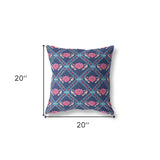 18" X 18" Indigo And Pink Blown Seam Geometric Indoor Outdoor Throw Pillow