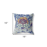 16" X 16" Blue And Red Blown Seam Geometric Indoor Outdoor Throw Pillow