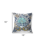 16" X 16" Blue And Green Blown Seam Geometric Indoor Outdoor Throw Pillow