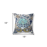 18" X 18" Blue And Green Blown Seam Geometric Indoor Outdoor Throw Pillow