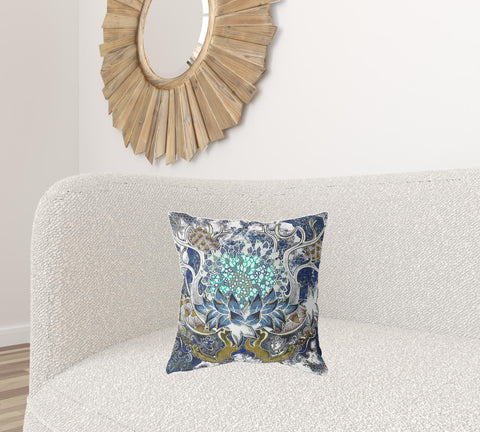 18" X 18" Blue And Green Blown Seam Geometric Indoor Outdoor Throw Pillow