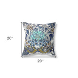 18" X 18" Blue And Green Blown Seam Geometric Indoor Outdoor Throw Pillow