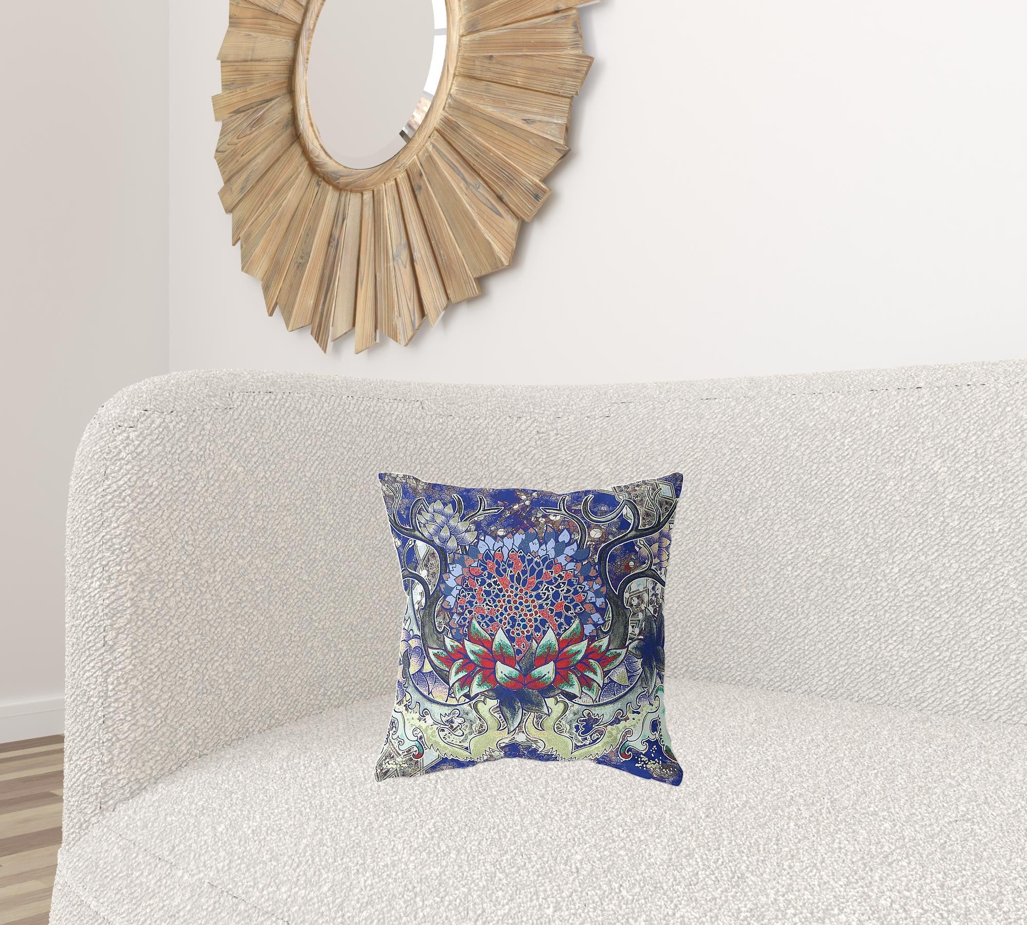 16" X 16" Electric Blue And Blue Blown Seam Geometric Indoor Outdoor Throw Pillow