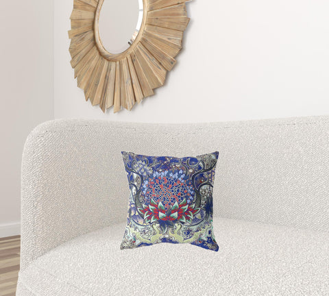 16" X 16" Electric Blue And Blue Blown Seam Geometric Indoor Outdoor Throw Pillow