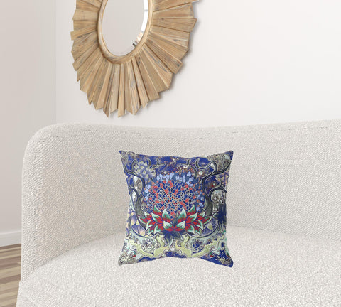 26" X 26" Electric Blue And Blue Blown Seam Geometric Indoor Outdoor Throw Pillow