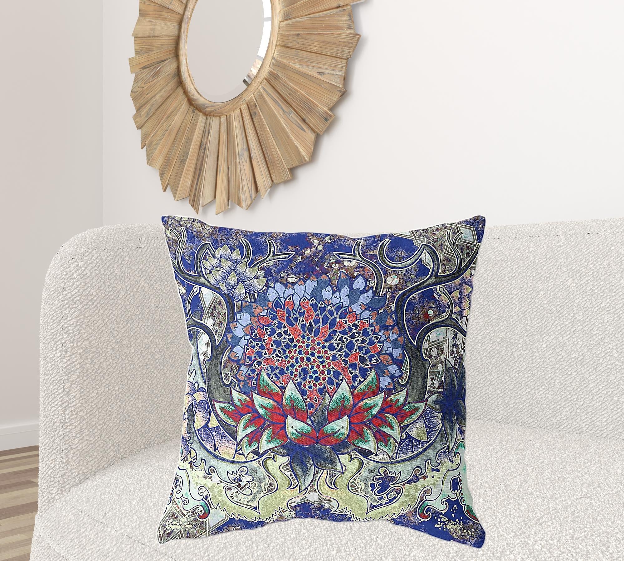 26" X 26" Electric Blue And Blue Blown Seam Geometric Indoor Outdoor Throw Pillow