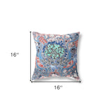 16" X 16" Sky Blue And Pink Blown Seam Geometric Indoor Outdoor Throw Pillow