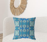 18" X 18" Aqua Blue Blown Seam Geometric Indoor Outdoor Throw Pillow