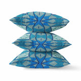 18" X 18" Aqua Blue Blown Seam Geometric Indoor Outdoor Throw Pillow